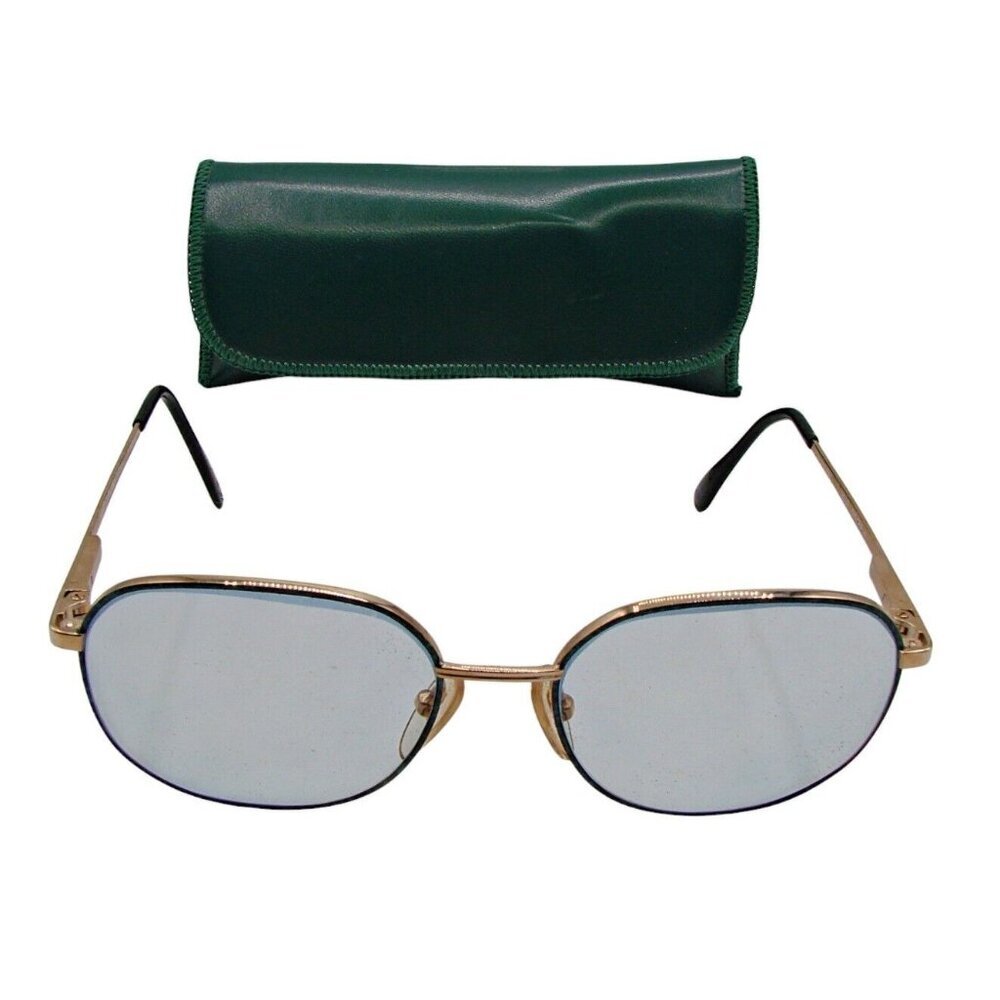 Blue Mayra II Large Frames Eyeglasses Blue Light Filtering Gold Tone w/ Case Vtg